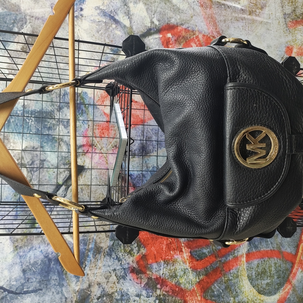 Michael Kors Gold and Black Hobo Bag with Logo